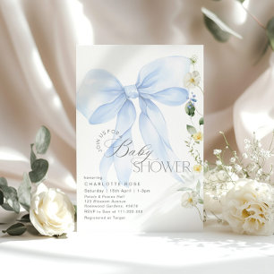 Blue Bow Baby in Bloom bloemetjes Baby boy shower Kaart