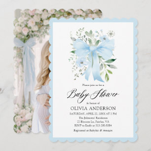 Blue Bow Baby in Bloom Floral Baby Boy Baby shower Kaart