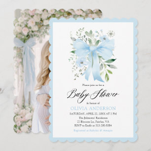Blue Bow Baby in Bloom Floral Baby Boy Baby shower Kaart