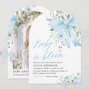 Blue Bow Baby in Bloom Floral Boy Arch Baby shower Kaart