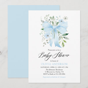 Blue Bow Baby in Bloom Floral Boy Baby shower Kaart