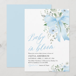 Blue Bow Baby in Bloom Floral Boy Baby shower Kaart