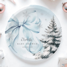 Blue Bow Baby It's Cold Outside Baby Shower  Papieren Bordje