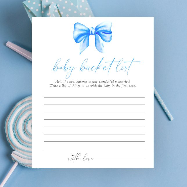 Blue bow baby shower - Baby bucket list spel (Creator heeft geüpload)