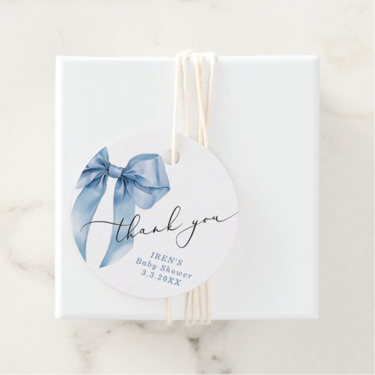 Blue Bow Baby shower Bowitful Dank u Bedankjes Labels (In situ)