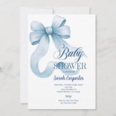 Blue Bow Baby shower Boy Invitation Kaart (Voorkant)