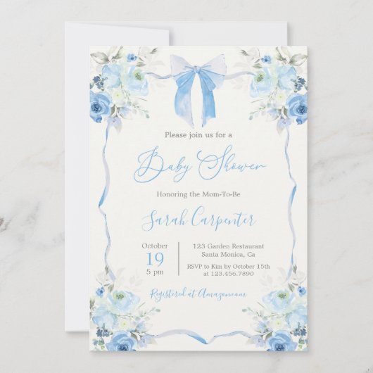 Blue Bow Baby shower Boy Kaart (Voorkant)