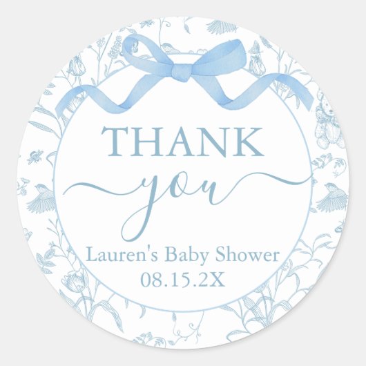 Blue Bow Baby shower Boy Ronde Sticker (Voorkant)