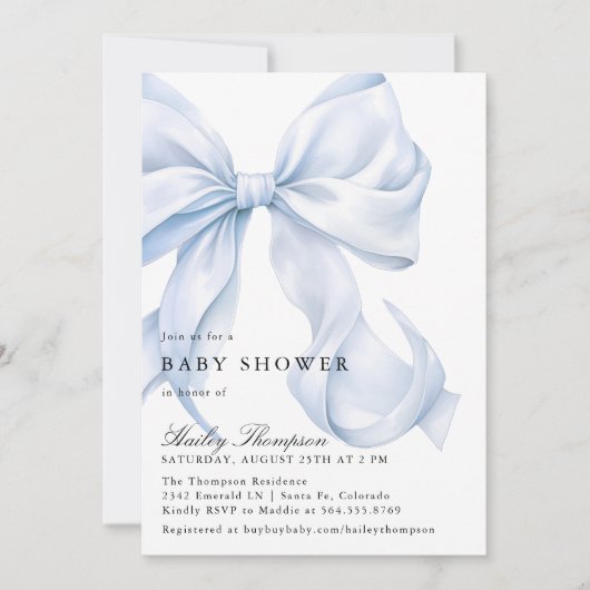 Blue Bow Baby Shower Coquette Bow Kaart (Voorkant)