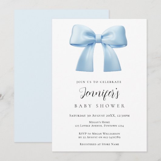 Blue Bow Baby Shower invitation (Devant / Derrière)