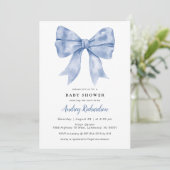 Blue Bow Baby shower Invitation Kaart (Staand voorkant)