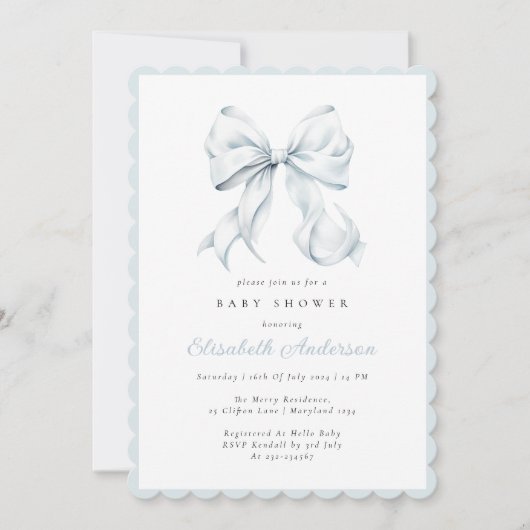 Blue Bow Baby shower Invitation Kaart (Voorkant)