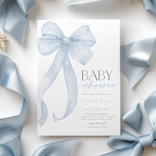 Blue Bow Baby shower Invitation Sjabloon Afdrukbaa Kaart