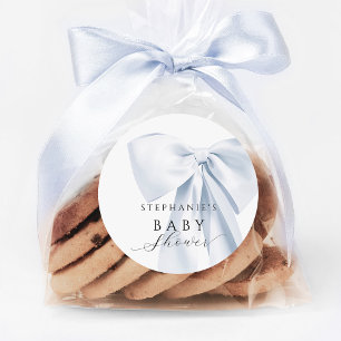 Blue Bow-Baby shower Ronde Sticker