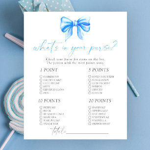 Blue bow baby shower - Wat zit er in je tas spel