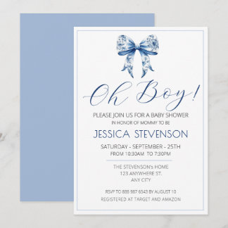 Blue Bow Baby shower Waterverf Kaart
