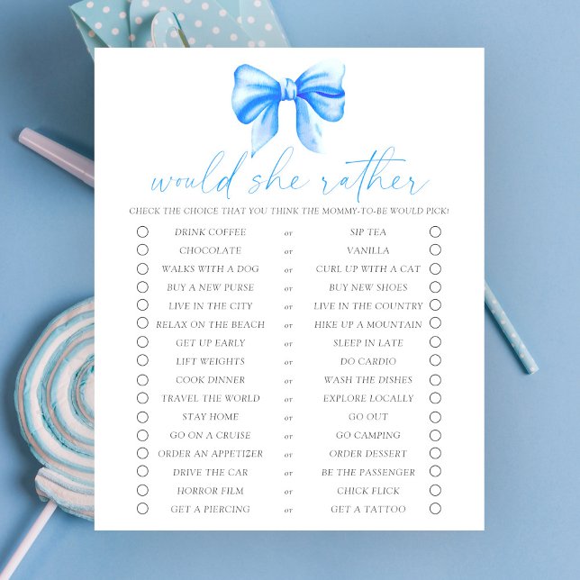 Blue bow baby shower Wil ze liever spel (Creator heeft geüpload)