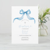 Blue Bow Baptism Invitation Baby Boy Baptism (Debout devant)