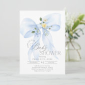 Blue Bow Bloemen Baby Boy Douche Kaart (Staand voorkant)