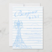 Blue Bow Bonjour Bebe Baby shower Kaart (Voorkant)