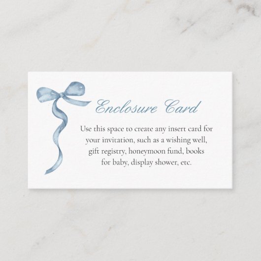 Blue Bow Boy Baby Custom Text Enclosure Kaart (Voorkant)