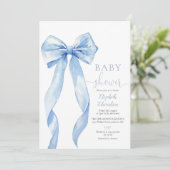 Blue Bow Boy Baby shower Foto QR-code Kaart (Staand voorkant)
