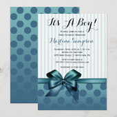 Blue Bow Boy Baby shower Invitation Kaart (Voorkant / Achterkant)