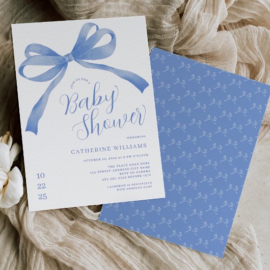 Blue Bow Boy Baby shower Invitation Kaart