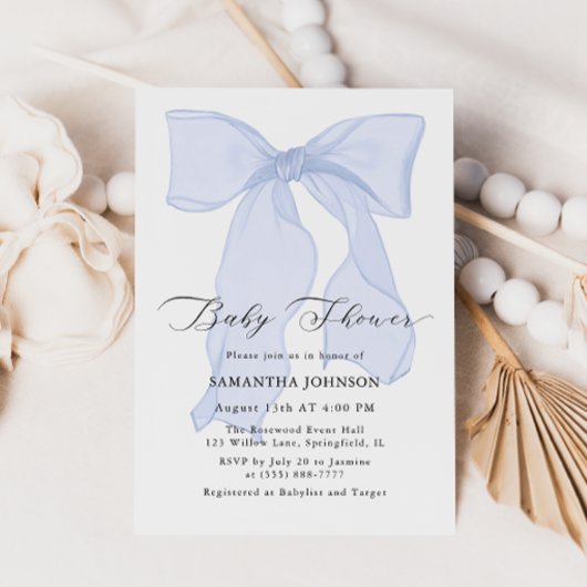 Blue Bow Boy Baby shower Invitation Kaart