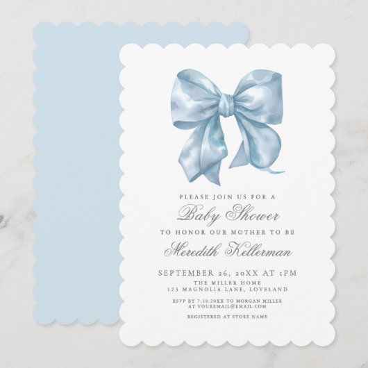 Blue Bow Boy Baby Shower Kaart (Voorkant / Achterkant)