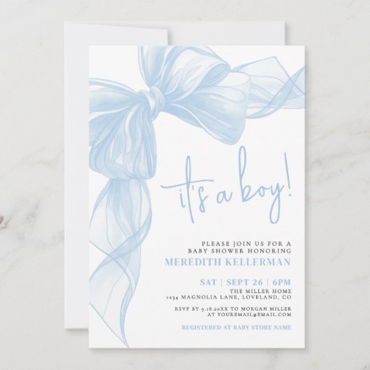 Blue Bow Boy Baby shower Kaart (Voorkant)