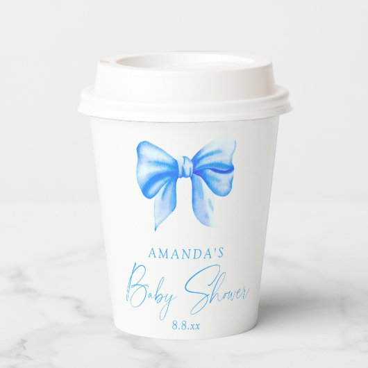 Blue bow Boy Baby shower Papieren Bekers (Achterkant)