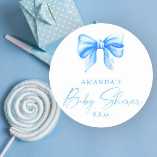Blue bow Boy Baby shower Ronde Sticker