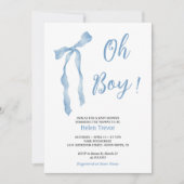 Blue bow boy baby shower simple invitation (Devant)
