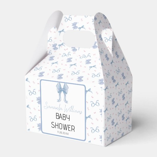 Blue Bow Boy Baby shower Waterverf Bedankdoosjes (Voorkant Zijde)