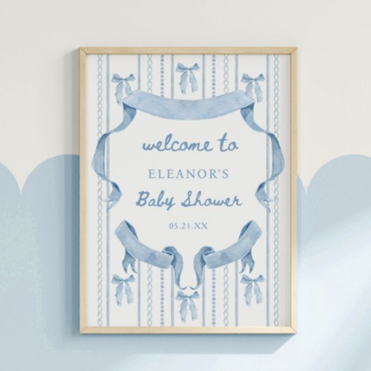 Blue Bow Boy Baby shower Welkom Poster