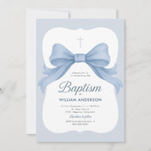 Blue Bow Boy Doop Uitnodiging met Kruiskrans