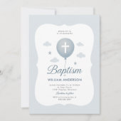 Blue Bow Boy Doop Uitnodiging met Kruiskrans (Voorkant)