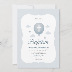 Blue Bow Boy Doop Uitnodiging met Kruiskrans