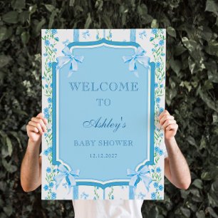 Blue Bow Boy Shabby Chic Baby shower Welkom Poster