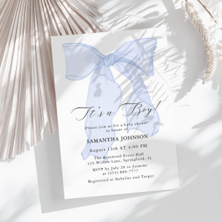 Blue Bow C’est un garçon Baby shower Invitation