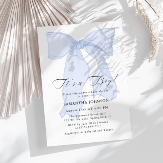 Blue Bow C’est un garçon Baby shower Invitation