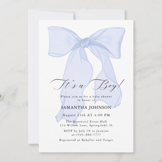 Blue Bow C’est un garçon Baby shower Invitation (Devant)