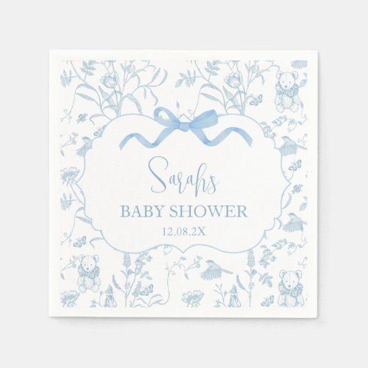 Blue Bow Chinoiserie Baby shower Boy Servet (Voorkant)