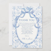 Blue Bow Chinoiserie Floral Wedding Dank u kaart (Voorkant)