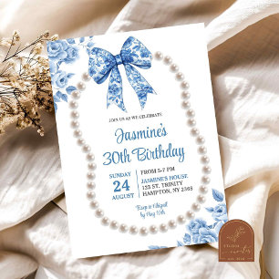 Blue Bow Chinoiserie Pearls Vrouwen Verjaardag Kaart