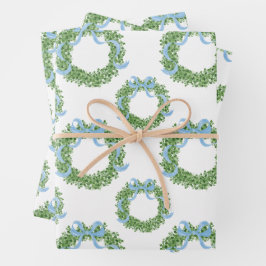 Blue Bow Christmas Boxwood Krans Inpakpapier Vel