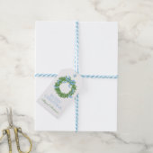 Blue Bow Christmas Boxwood Wreath Cadeaulabel (Met Touw)