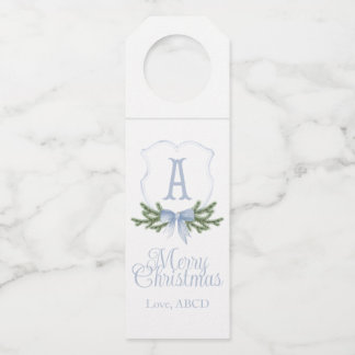 Blue Bow Christmas Crest Bottle Hanger Labels