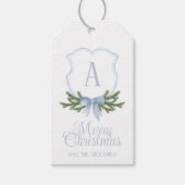 Blue Bow Christmas Crest Cadeaulabel (Voorkant)